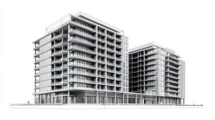 Modern apartment complex architectural rendering