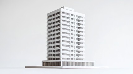 Fototapeta premium White apartment building model, studio shot, minimalist background, architectural design (2)