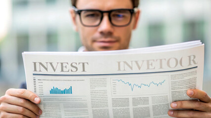 stock picks with sectors concept. Man reading an investment newspaper, focused on financial data and trends.