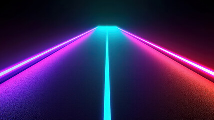 Vibrant neon pathway illuminated by colorful lights against a dark backdrop.