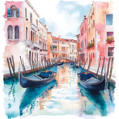 Obraz premium Watercolor Venice canal shines, reflecting architectural beauty and serenity