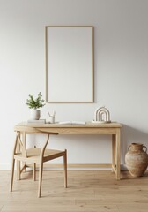 mock up poster frame in modern interior background, living room, Scandinavian style, 3D render, 3D illustration