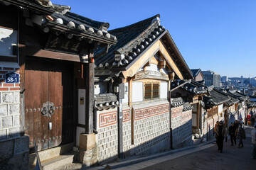 View at the Bukchon Hanok village on Seoul, South Korea