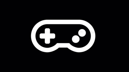 Icon gamepad is distorted. Glitch. Noise, chromatic aberration, geometric distortion. Transparent background, looped. In-Out looped. Alpha BW at the end - Powered by Adobe