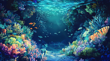 Naklejka premium enchanting underwater coral reef garden