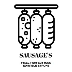 Sausages symbol, featuring an editable stroke outline icon isolated on white background flat vector illustration. Pixel perfect