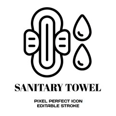 Sanitary towel symbol, featuring an editable stroke outline icon isolated on white background flat vector illustration. Pixel perfect