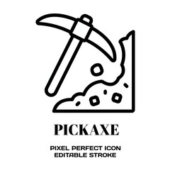 Pickaxe symbol, featuring an editable stroke outline icon isolated on white background flat vector illustration. Pixel perfect