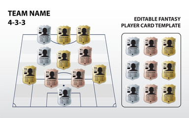 Football Formation with Player Card for Sports Game Template Concept