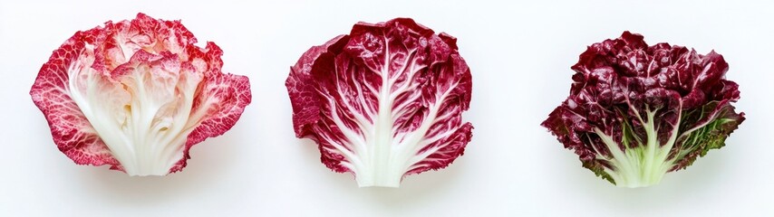 Obraz premium Fresh Red Lettuce Varieties on White Background for Healthy Eating