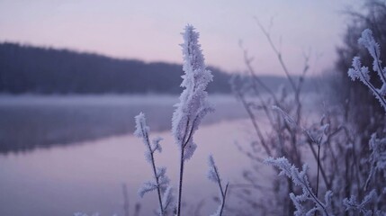 Winter Lake with Snow Crystals and Morning Light