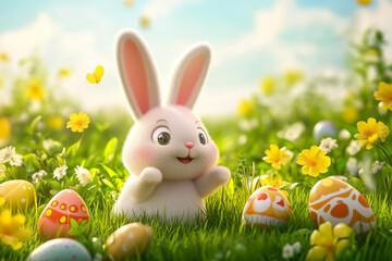 Fototapeta premium a beautiful easter illustration on a colorful and captivating background, with chocolates, rabbits and sweets