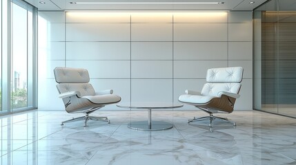 Modern office waiting area with city view
