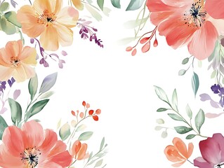 Floral Burst: A vibrant display of watercolor blooms, featuring an array of colorful flowers, leaves, and delicate botanical details, creating an artistic composition, perfect for design elements.