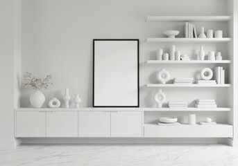 mock up poster frame in modern interior background, living room, Scandinavian style, 3D render, 3D illustration