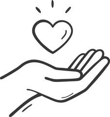 Minimalist hand holding a floating heart symbolizing care