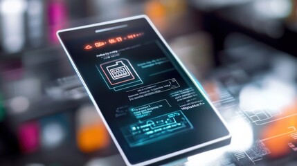 Innovative mobile technology advancements tech conference digital display modern environment close-up view future concepts