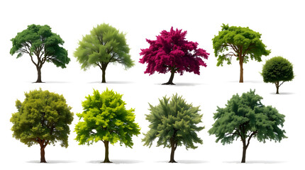 Fototapeta premium a collection of ten various tree species isolated on a white background, these images are perfect for adding realistic detail to your designs. They come in a variety of shapes and sizes.