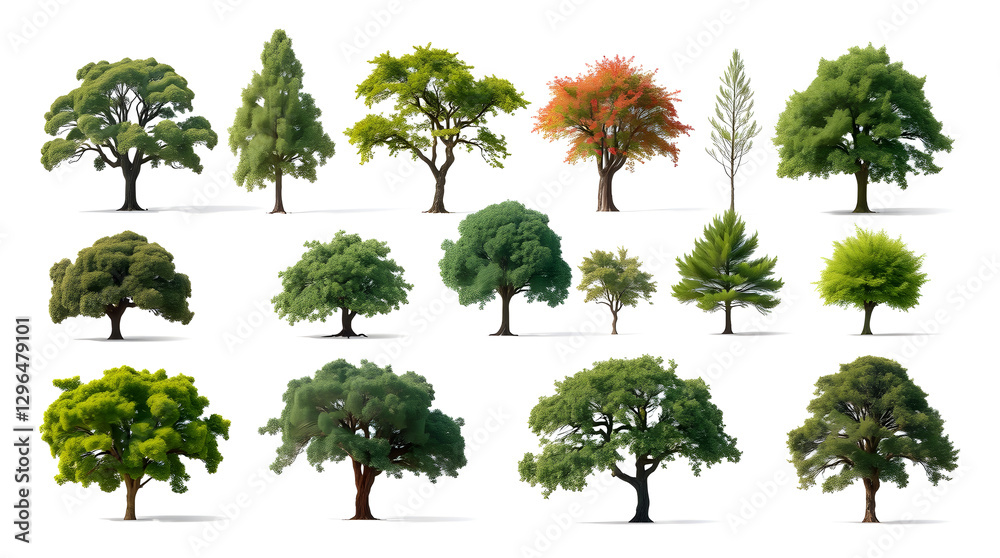 Poster Collection of various tree types isolated on white background
