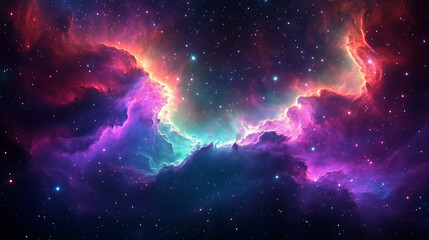 Obraz premium Colorful Cosmic Nebula with Vibrant Interstellar Clouds and Distant Stars in Deep Space 