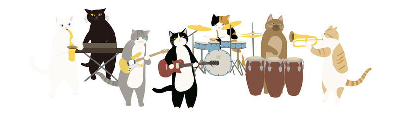 演奏する7匹の猫