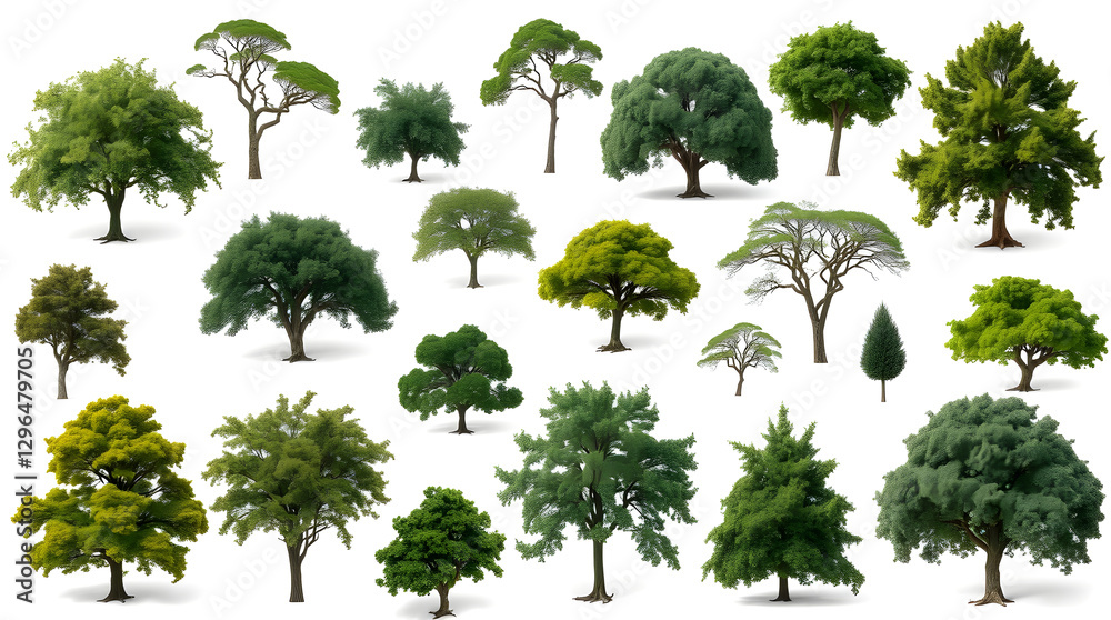 Poster a collection of various trees in a studio setting