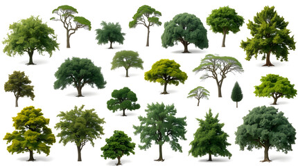 a collection of various trees in a studio setting