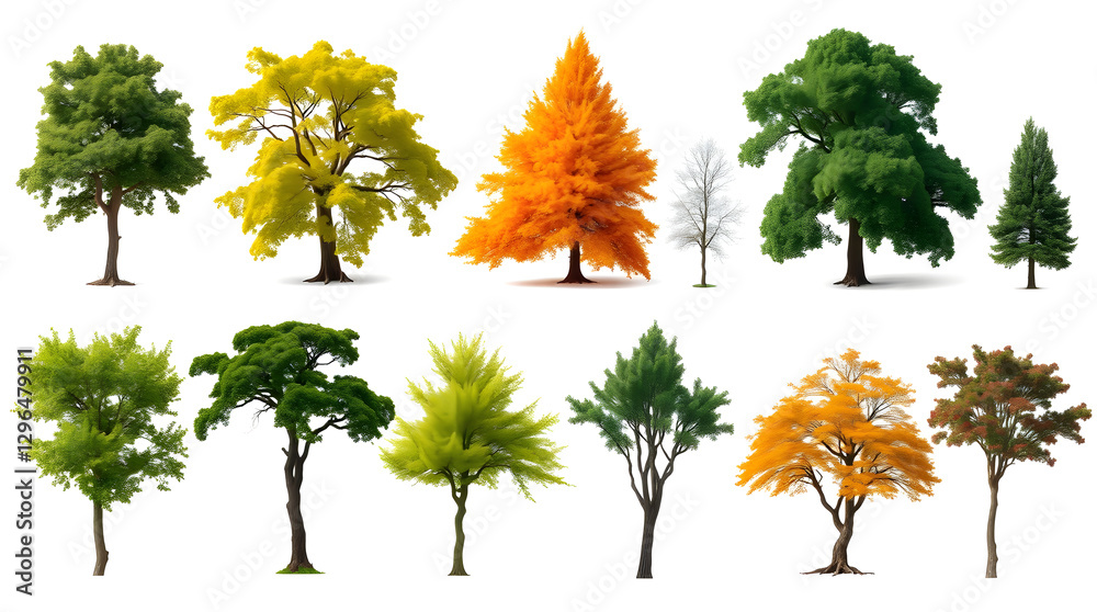 Poster collection of various trees in different seasons