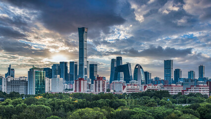 The magnificent landscape of the modern urban architectural complex in Beijing, China
