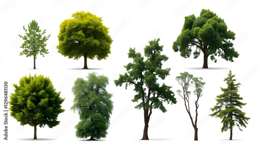 Aufkleber a collection of eight different types of trees isolated on white background