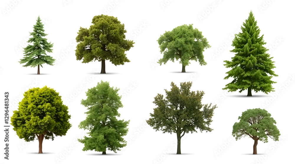 Aufkleber a collection of various green tree silhouettes isolated on a white background. This set includes a fir tree, oak tree, elm tree and maple tree.