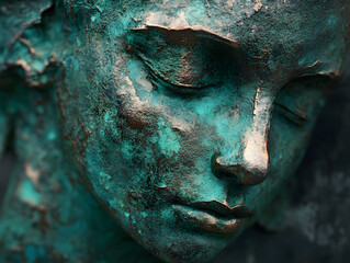 Patina Copper on an old sculpture greenish hue