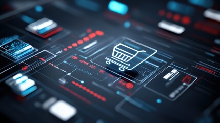 Obraz premium Digital shopping interface online retail graphic design futuristic environment close-up view e-commerce concept