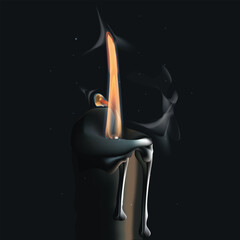 Melting Black Candle with Flame and Smoke - Vector Illustration