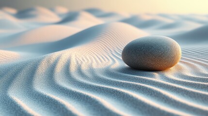 Single stone on rippled sand at sunset.