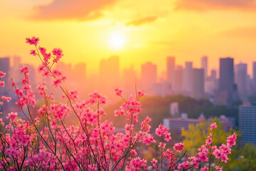 Fototapeta premium Spring urban Landscape with beautiful flowering trees