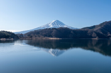 冬の河口湖と富士山