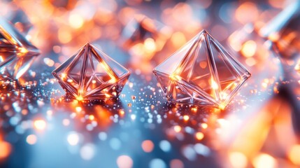Sparkling crystal gems on reflective surface.