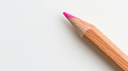 A classic wooden pencil with a sharpened tip and a pink eraser, lying diagonally on a white background.