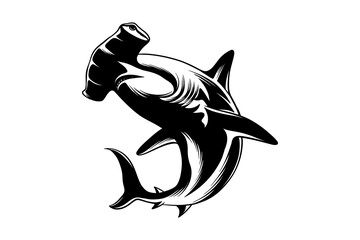 black and white silhouette of a hammerhead shark illustration