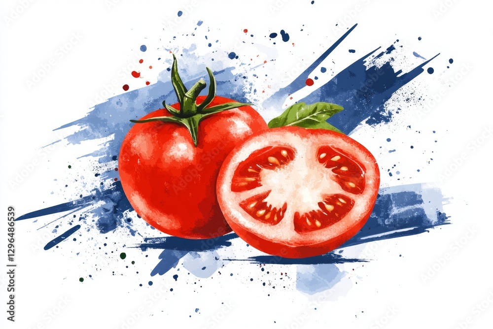 Fototapete a clean minimalist icon of a sliced tomato, showing its simple circular shape and seeds
