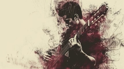 Naklejka premium Minimalist illustration of a musician playing guitar in warm brown tones capturing artistic vibes