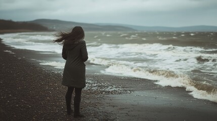 Intense winds sweep across the beach, creating a dynamic and exhilarating coastal experience.