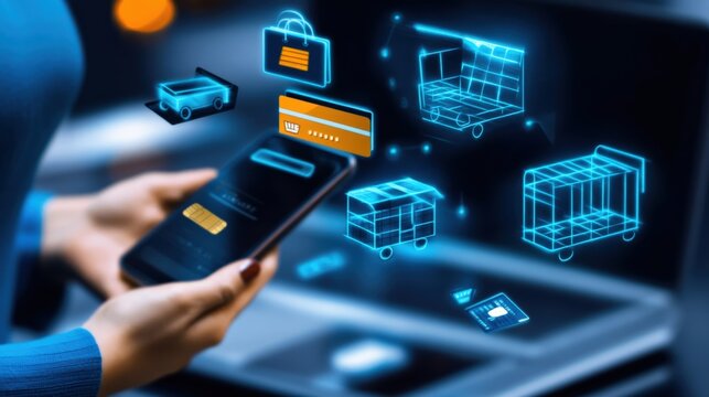 Mobile payment innovation e-commerce digital technology urban setting close-up view secure transactions