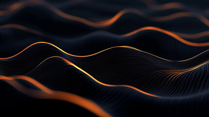 Abstract dark background with orange glowing waves elegant design texture illustration art flow gold