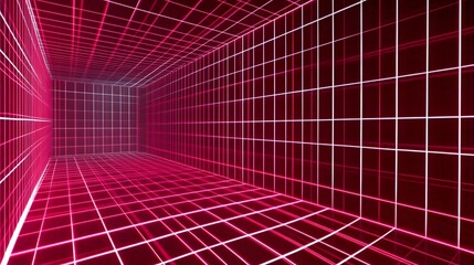 A futuristic red grid pattern forming the walls of a room