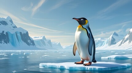Fototapeta premium Majestic Penguin on Drifting Ice Floe in a Stunning Frozen Ocean Landscape
