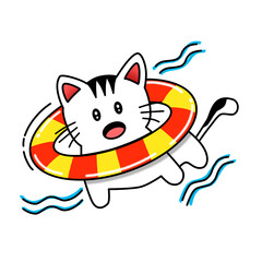 The cat is having a swim