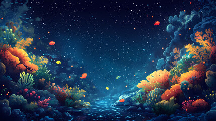 enchanted underwater bioluminescent scene