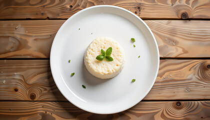 Minimalist presentation of fufu on rustic wood table, culinary art